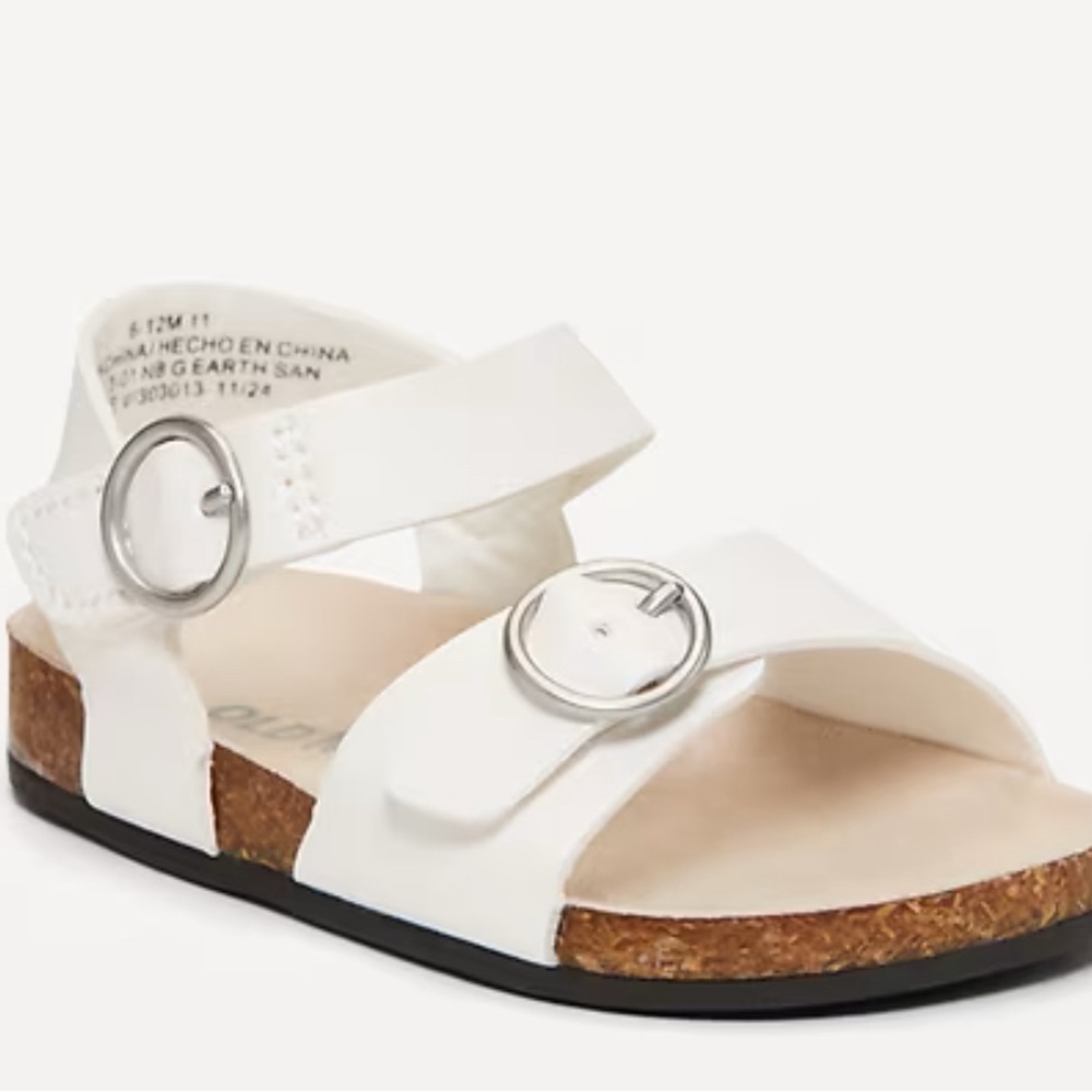 Old Navy White Kids Sandals with Silver Buckle, 3-6m